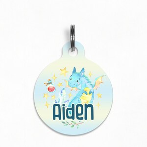 Pet ID Tag | &quot;Aiden&quot; - Blue Dragon Dog Tag, Double Sided, Belle and Bark &quot;Draco&quot; Collab
