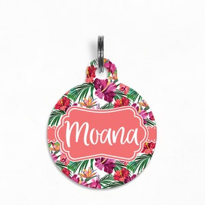 Pet ID Tag | &quot;Moana&quot; - Hawaiian Hibiscus Bliss Dog Tag, Double Sided