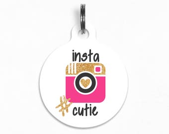 Pet ID Tag | "Insta Cutie"- Instagram Glitter Dog Tag, Double Sided