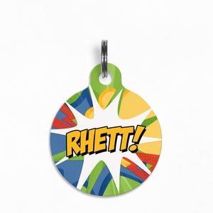 Pet ID Tag | &quot;Rhett&quot; - Comic Burst Series #1 Dog Tag, Double Sided