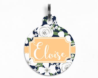 Pet ID Tag | "Eloise" - Floral Fixation, Navy Dog Tag, Double Sided