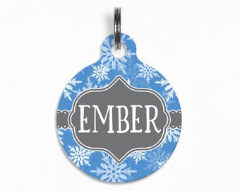 Pet ID Tag | "Ember" - Winter Snowstorm Dog Tag, Double Sided