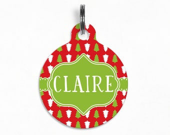 Pet ID Tag | "Claire" - Mini Christmas Trees Dog Tag, Double Sided