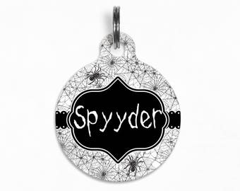 Pet ID Tag | "Spyyder" - Halloween Spider Web Dog Tag, Double Sided