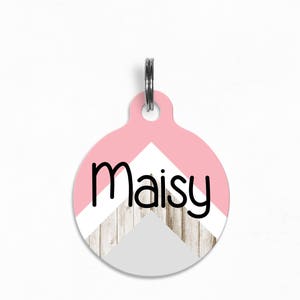 Pet ID Tag | &quot;Maisy&quot; - Modern Pink Chevron Dog Tag, Double Sided