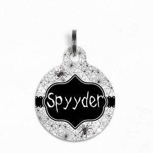 Pet ID Tag | &quot;Spyyder&quot; - Halloween Spider Web Dog Tag, Double Sided