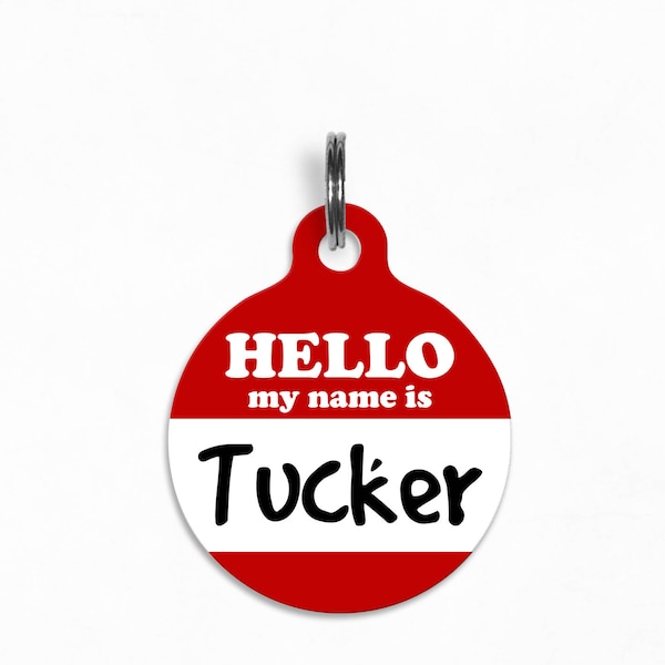 Pet ID Tag | "Hello My Name Is" Dog Tag, Double Sided