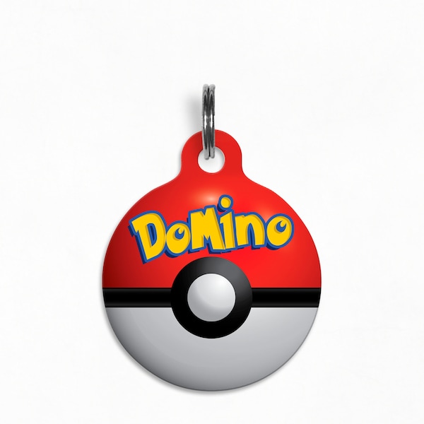 Pet ID Tag | "Domino" - Pokémon Poké Ball Dog Tag, Double Sided