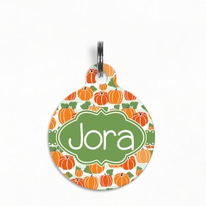 Pet ID Tag | &quot;Jora&quot; - Happy Fall Pumpkin Patch Dog Tag, Double Sided