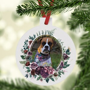 Christmas Pet Photo Ornament - Merlot Blossom Frame