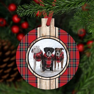 Christmas Pet Photo Ornament - Rustic Christmas Tartan Plaid