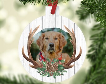 Christmas Pet Photo Ornament - Rustic Winter Antler