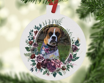 Christmas Pet Photo Ornament - Merlot Blossom Frame