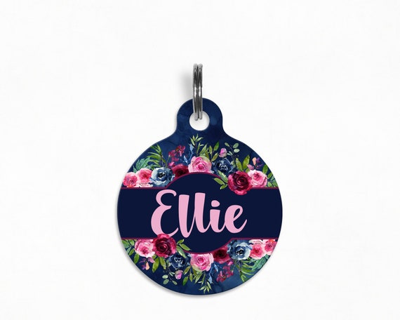 Pet Id Tag Ellie Navy Berry Blossom Dog Tag Etsy