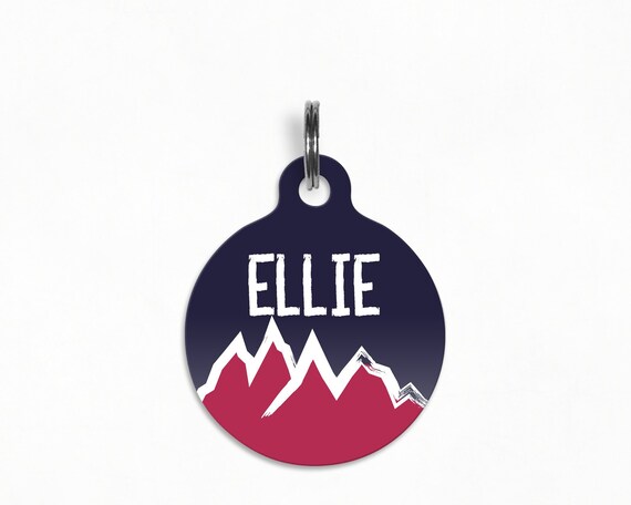 Pet Id Tag Ellie Pink And Navy Mountains Dog Etsy