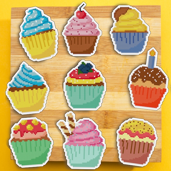 Plastic Canvas Cross Stitch Pattern Cute Little Cupcakes (each approx 40x60 stitches)