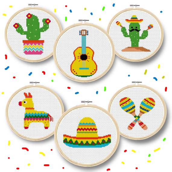 Fiesta Cross Stitch Pattern Colourful Mexican Maracas Pinata Etsy UK