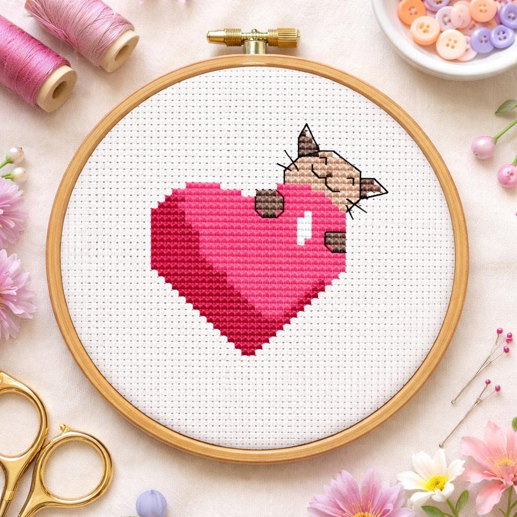 Cat Heart Cross Stitch Pattern, Animal Epattern (PDF/JPG) - Etsy
