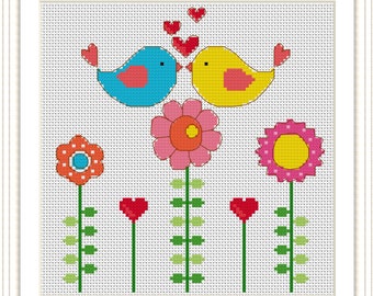 Birds in Love Cross Stitch Pattern PDF 6" x 6.50"