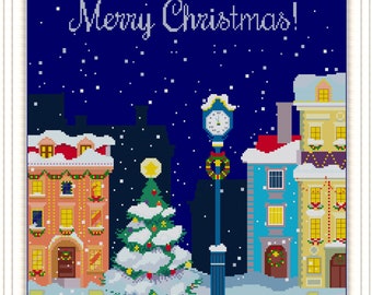 Merry Christmas Cross Stitch Pattern 14.5" x 14.5" (200 x 198 stitches) Pdf / Jpg Immediate Download Counted Cross Stitch