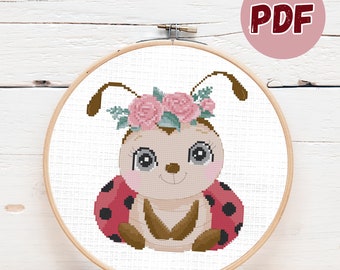 Cute Ladybird Cross Stitch Pattern PDF 6" x 6.5" Embroidery Digital Download