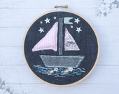 Sailboat embroidery hoop art