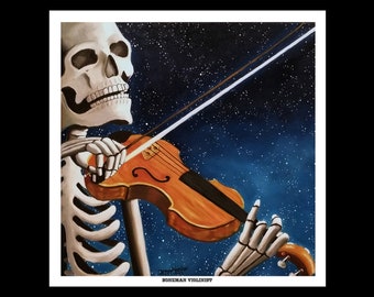 Surreal Music decor, 12x12 Poster Print, Violin art, Skeleton Artwork, Free Shipping. Shop Now!