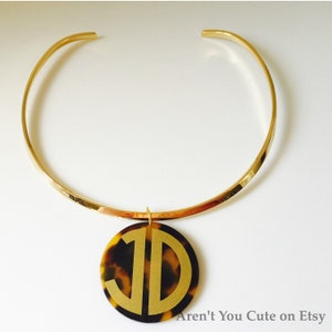 Tortoise Shell Monogrammed Disc Choker Necklace