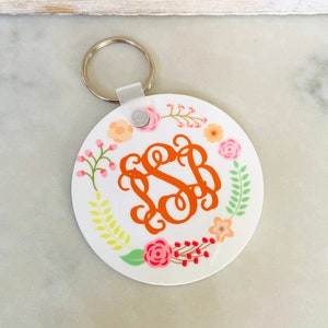 Acrylic Monogram Keychain with Floral Wreath