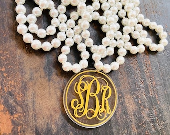 Long Wrap Pearl Style Monogrammed Necklace