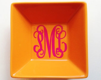 Monogrammed Jewelry Ring Dish in Vibrant Color