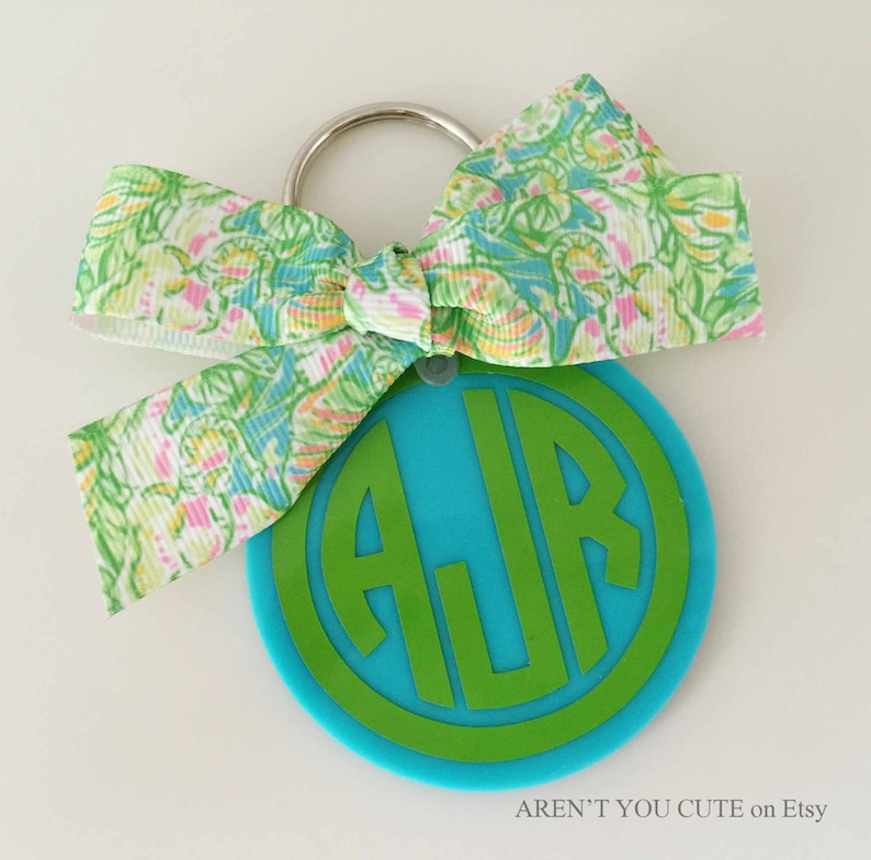 Acrylic Monogram Keychain With Ribbon - Etsy