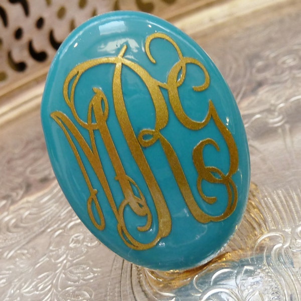 Monogrammed Ring - Enamel with Stretch Fit