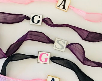 Monogrammed Ribbon Wrap Bracelet Necklace