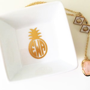 Monogrammed Jewelry Ring Dish Pineapple Design