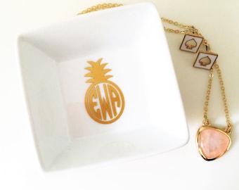 Monogrammed Jewelry Ring Dish Pineapple Design