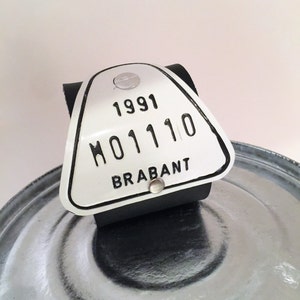 Cuff Bracelet - Leather Cuff with Vintage European Bicycle License Plate Attached