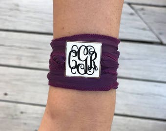 Monogrammed Ribbon Wrap Bracelet Necklace