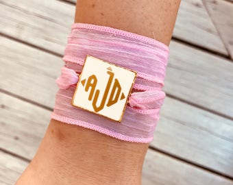 Monogrammed Ribbon Wrap Bracelet Necklace