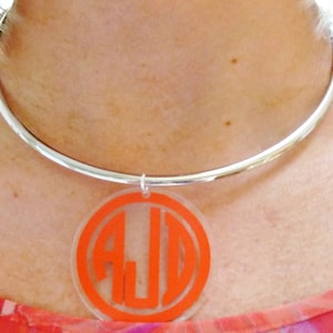 Monogrammed Necklace, Classic  Design Silver Tone Choker with Acrylic Monogram Disc