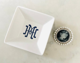 Vintage Cipher Monogram Jewelry Ring Dish