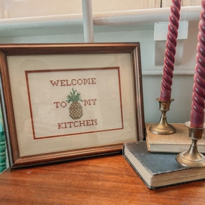 cross stitch pineapple kitchen framed sign