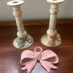 Vintage Cottagecore Bow Candlesticks