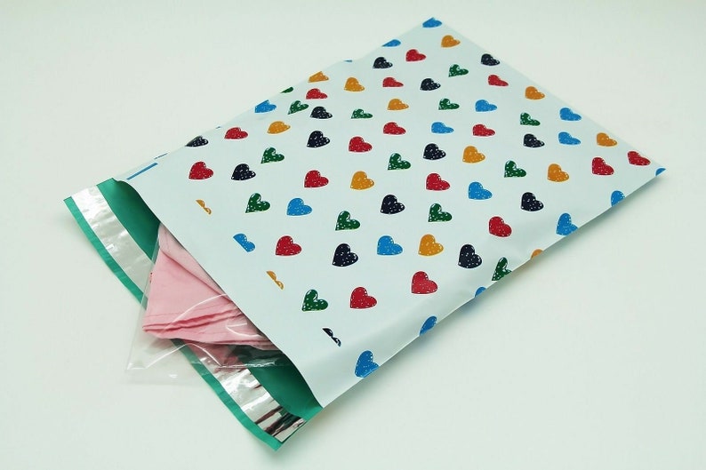 200 Bags 100 10x13 Blue Hearts,100 10x13 Green Designer Poly Mailers Envelopes