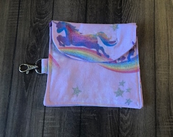Keychain Wallet/Mask Pouch- Pink Unicorn