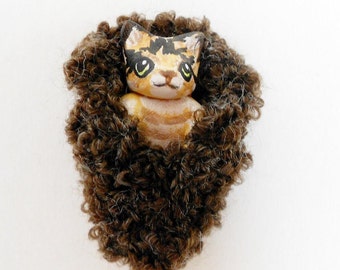 Miniature Polymer Clay Calico Cat Pocket Pet Handmade Animal Totem Talisman Good Luck Charm Feline Travel Buddy Gift for Boy Tiny Cat Doll