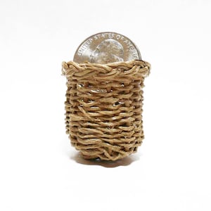 Miniature Hand Woven Basket: Braided Rim, Tiny Dollhouse Hamper (1 1/4" x 1 1/8"), Wood Gathering Basket