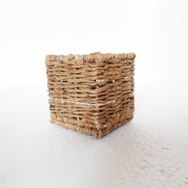 Mini Woven Basket Square, Hot Air Balloon Jute and Wire Basket DIY Project Nursery Room Birthday Decoration Child's Room Decor Rustic Basket