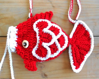 Sale Red Carp Novelty Purse, Easter gift, Good Luck and Happiness drawstring closure adjustable strap bag, fish purse,