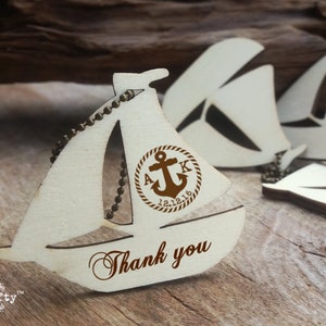 Sailing Yacht Wooden tag Personalized Engraved Thank you Wedding Gift Tags Sail Boat Anchor Favor Nautical Beach Destination Seaside wedding image 1